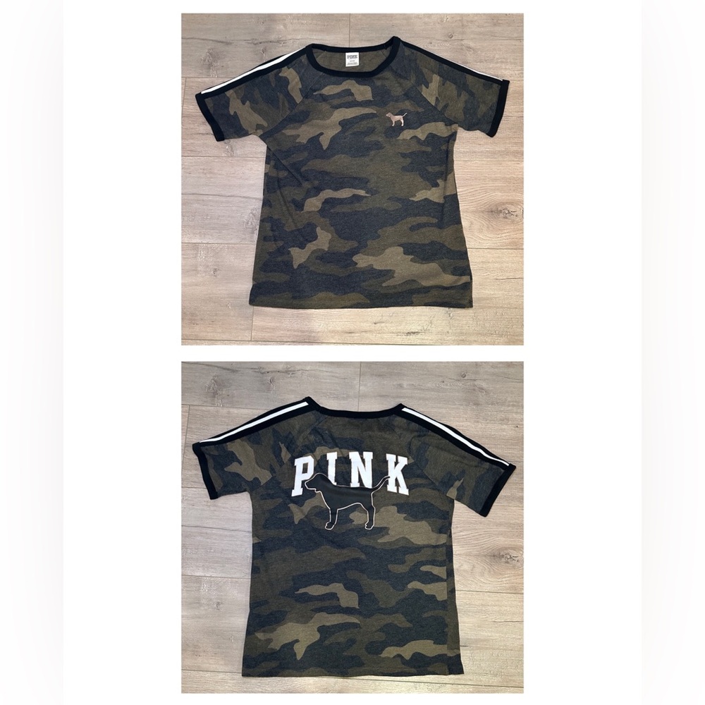 Vintage Pink Victoria’s Secret Camo Rose Gold Ringer Collegiate T-Shirt